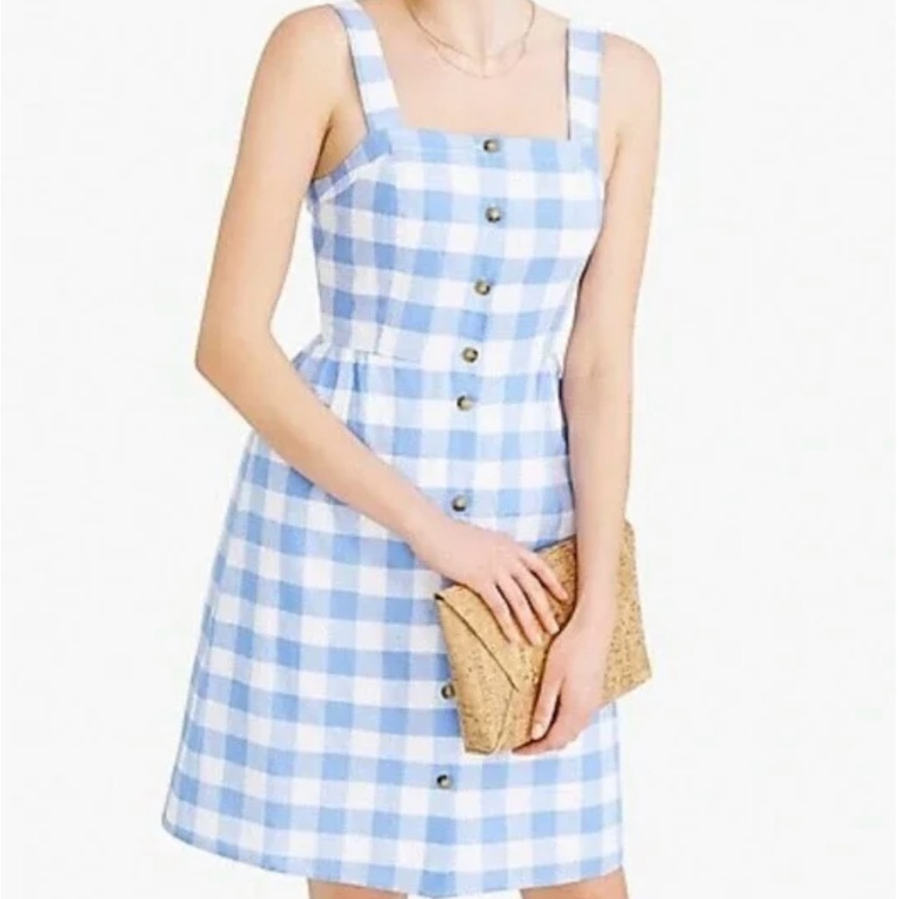 J Crew NWT size 14 Blue & White Checkered button down linen blend Dress